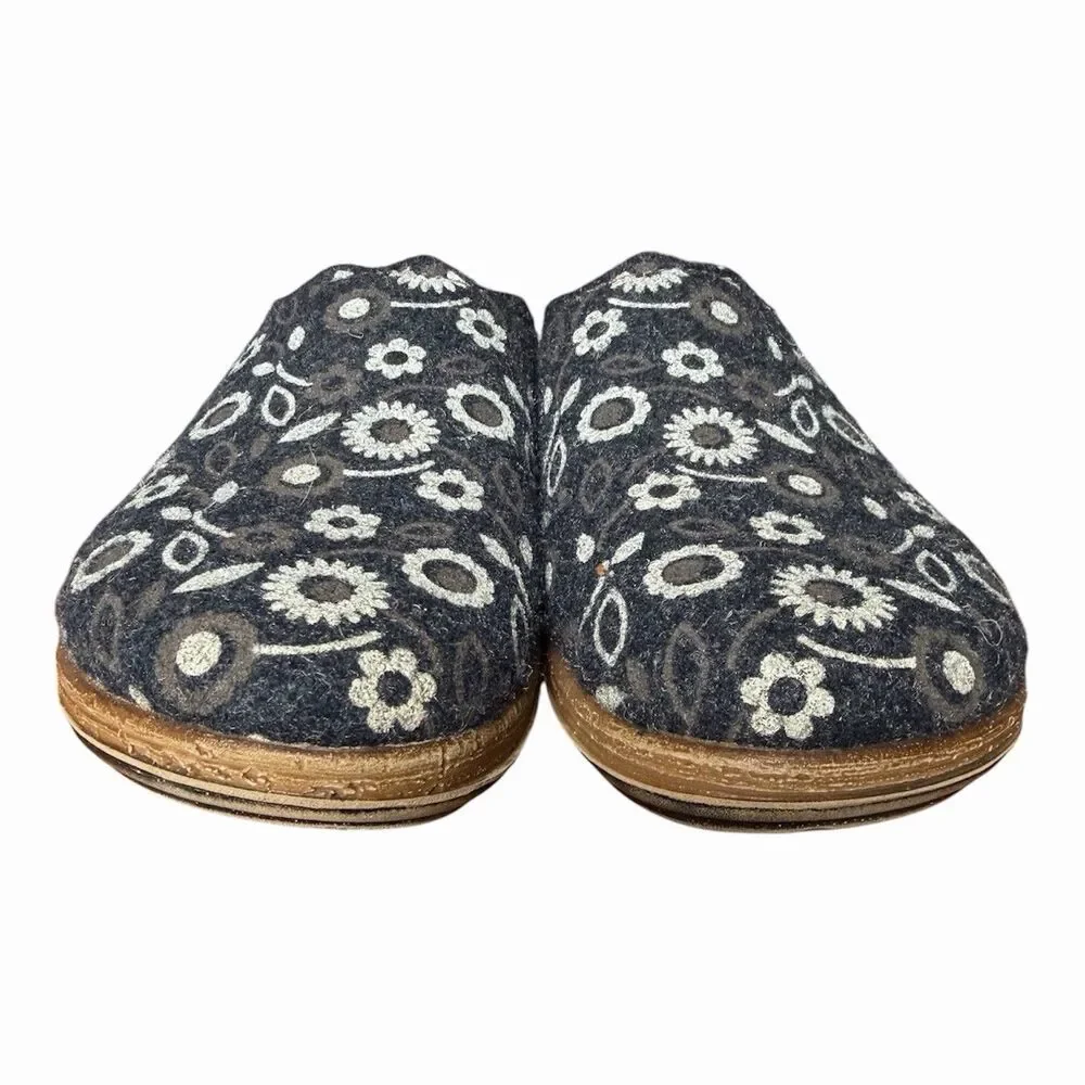 Floral Comfort Clogs Slip On Mule Shoes Blue Charcoal Wool Blend Sz 9 EURO 39